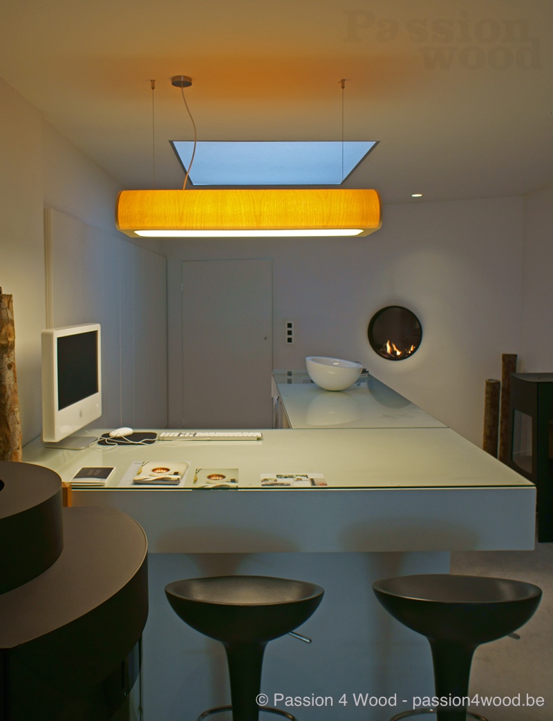 Van Dale Brugge - Tube hanglamp in essen hout - Open haarden
